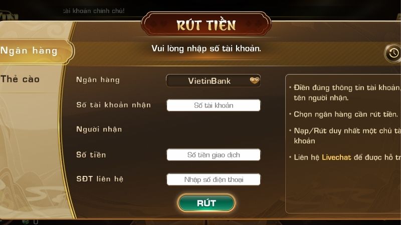 Hoàn tất thông tin rút tiền